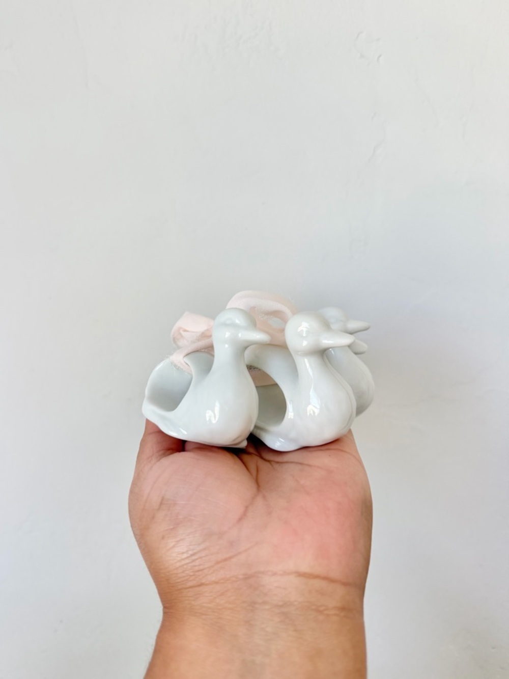 Vintage White Ceramic Duck Napkin Rings - Set of 8